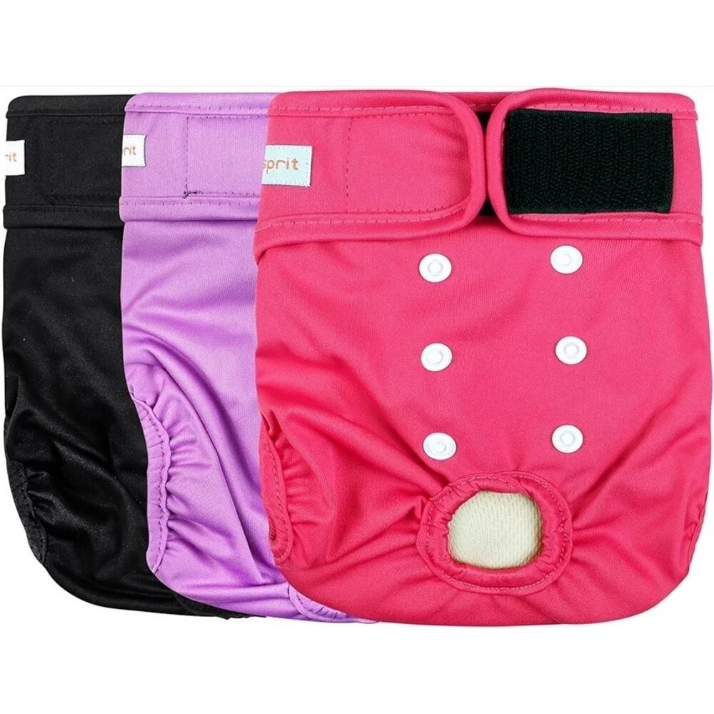 Langsprit Washable Female Dog Diapers (3 Pack) - No Leak Reusable Diapers Purple